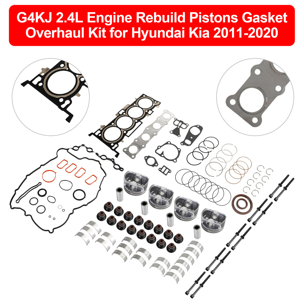 2011-2018 Kia Optima 4-Door 2.4L G4KJ 2.4L Engine Rebuild Pistons Gasket Overhaul Kit