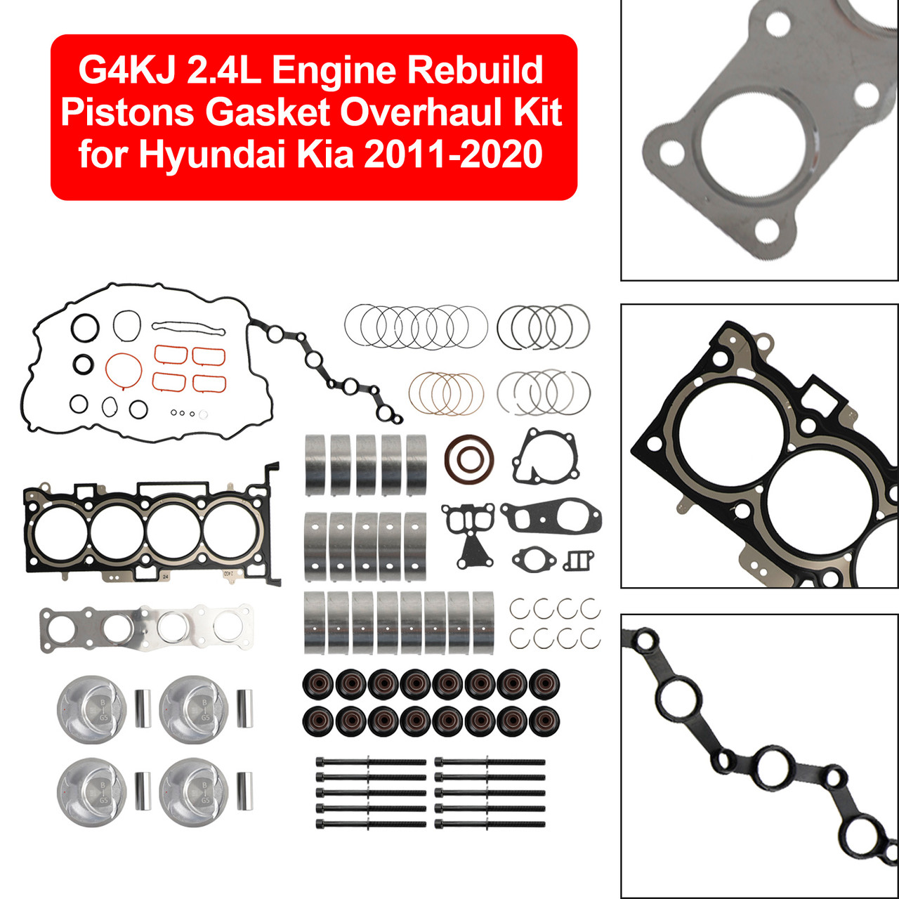 2011-2018 Kia Optima 4-Door 2.4L G4KJ 2.4L Engine Rebuild Pistons Gasket Overhaul Kit