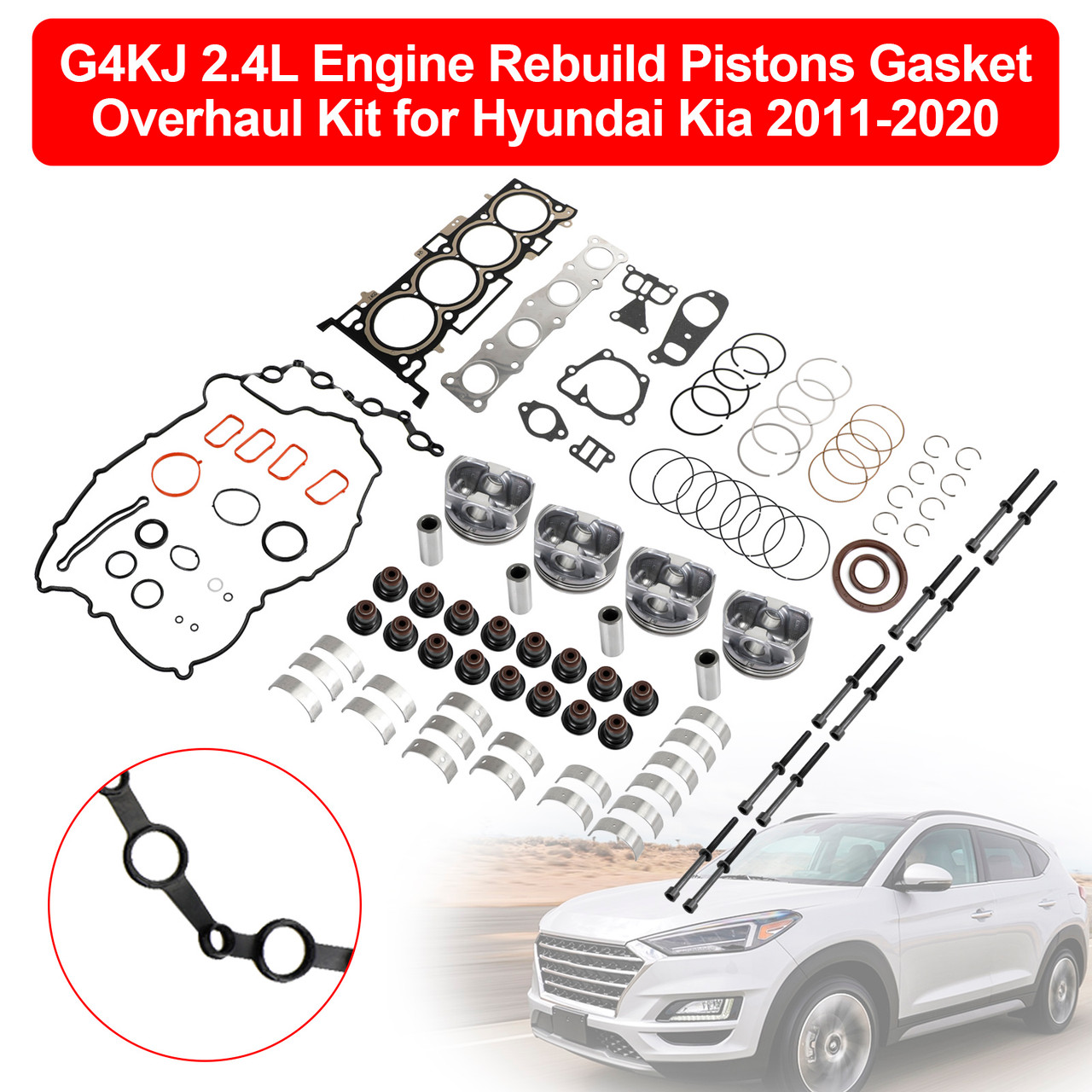 2014-2019 Kia Sportage 4-Door 2.4L G4KJ 2.4L Engine Rebuild Pistons Gasket Overhaul Kit