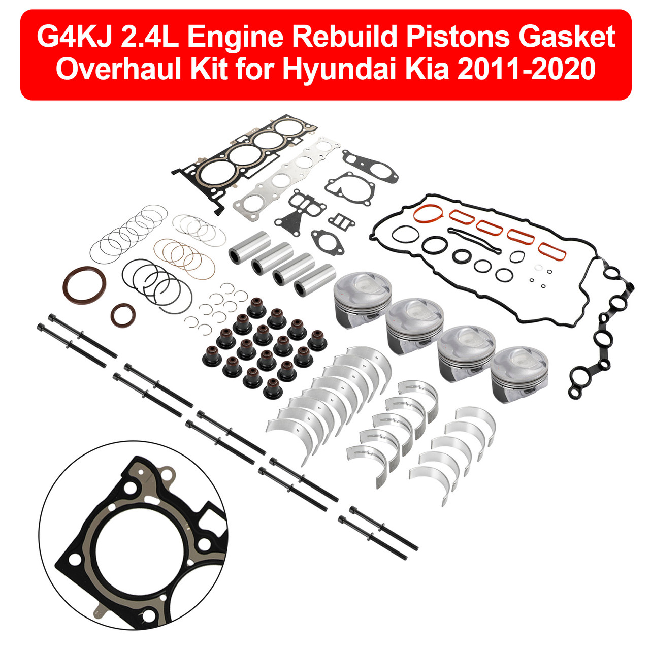 2014-2019 Kia Sportage 4-Door 2.4L G4KJ 2.4L Engine Rebuild Pistons Gasket Overhaul Kit