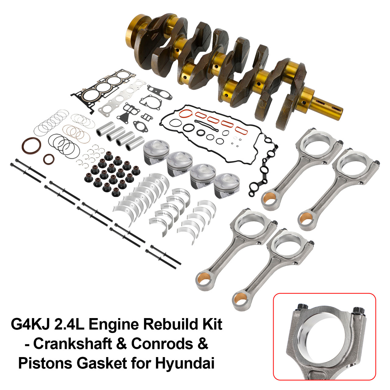 2017-2018 Hyundai Santa Fe Sport 4-Door 2.4L G4KJ 2.4L Engine Rebuild Kit - Crankshaft & Conrods & Pistons Gasket