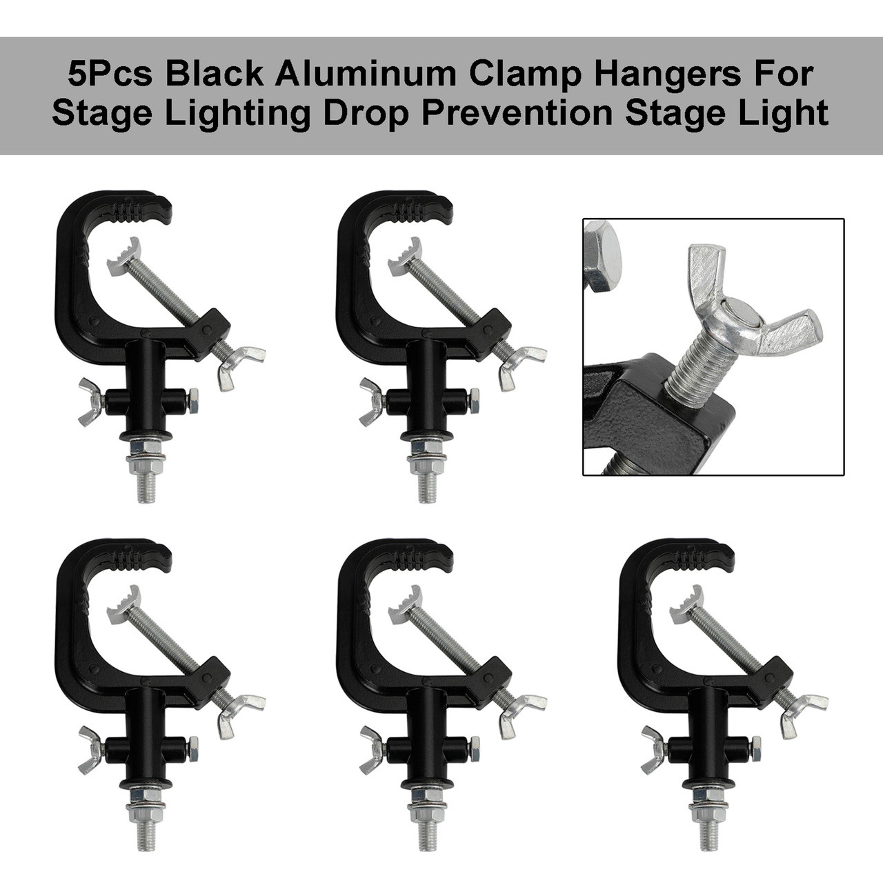 5Pcs Black Aluminum Clamp Hangers Stage Lighting Drop Prevention Stage Light