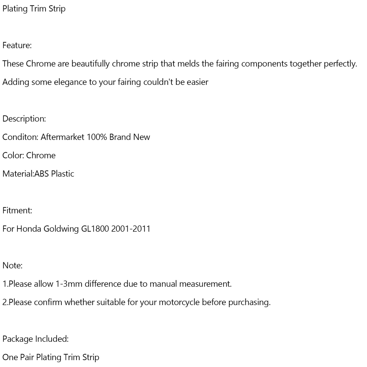 Trunk Trim Strip Moldings Accent Honda Goldwing GL1800 2001-2011 Chrome
