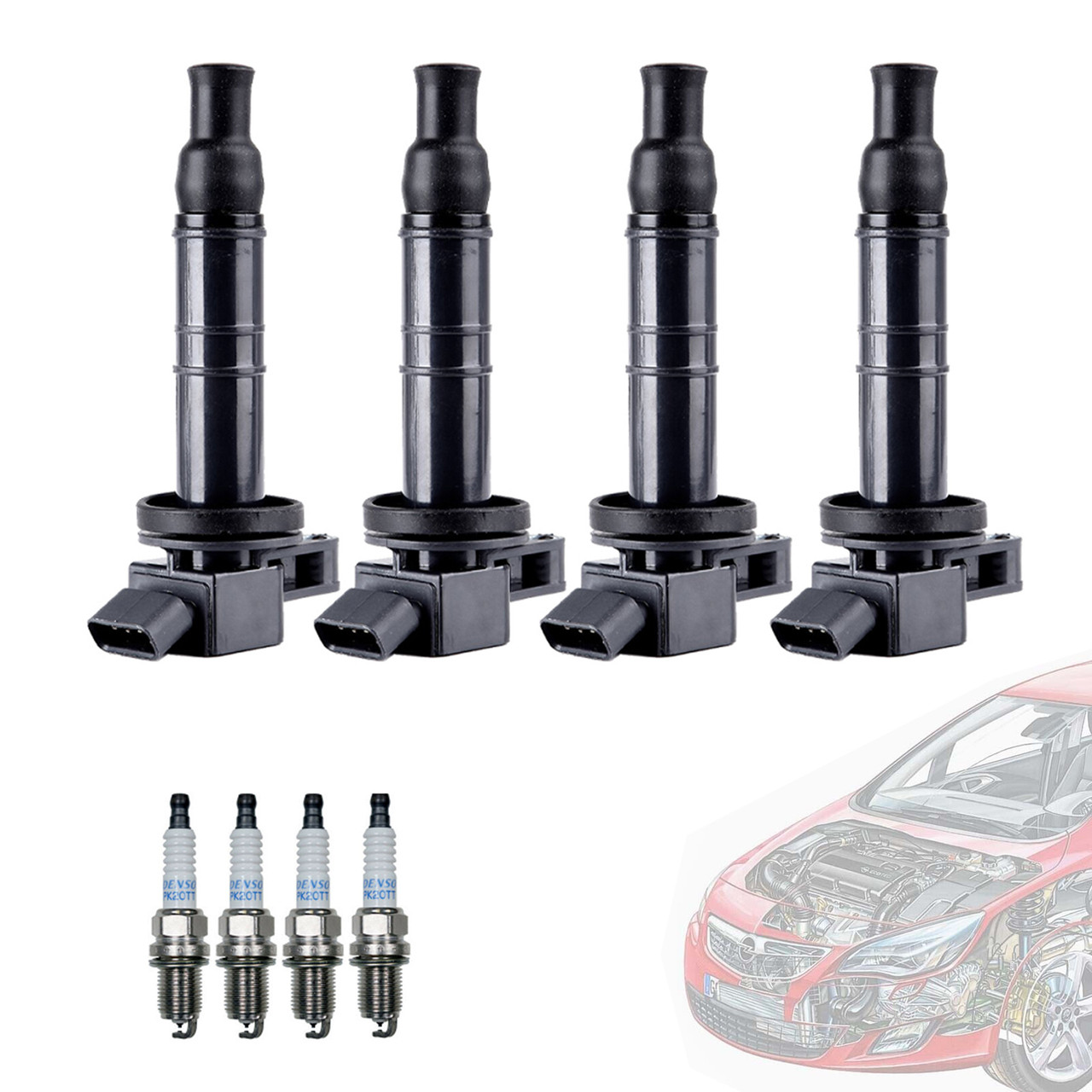 4x Ignition Coil+Spark Plug UF333 UF494 For Toyota Camry 2.4