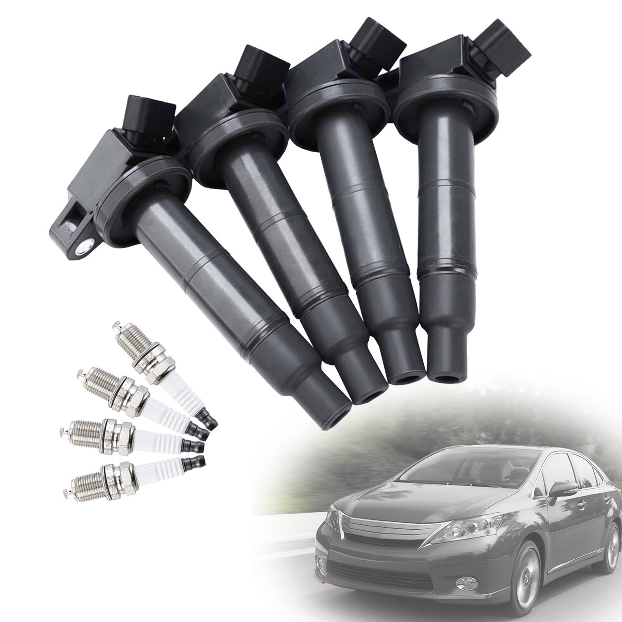 4x Ignition Coil+Spark Plug UF333 UF494 For Toyota Camry 2.4L 2002-2011