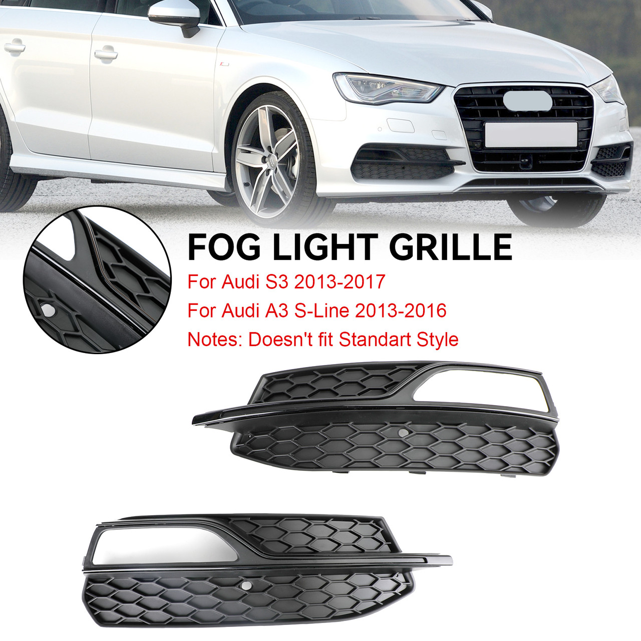 2013-2016 AUDI A3 S3 S-Line Lower Bumper Fog Light Cover Grill Grille