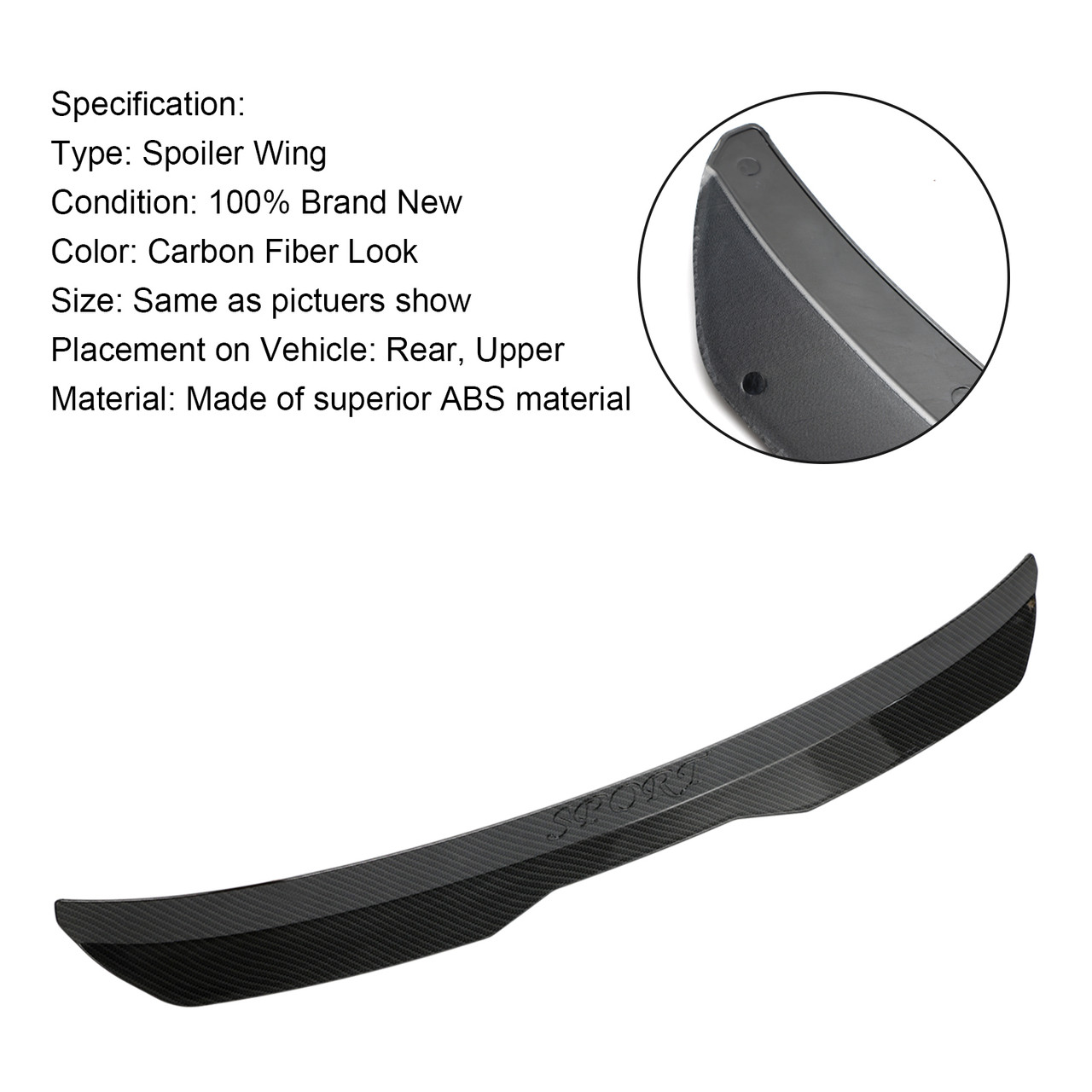 Carbon Fiber Look Car ABS Rear Spoiler Universal Modified Roof Extension Lip