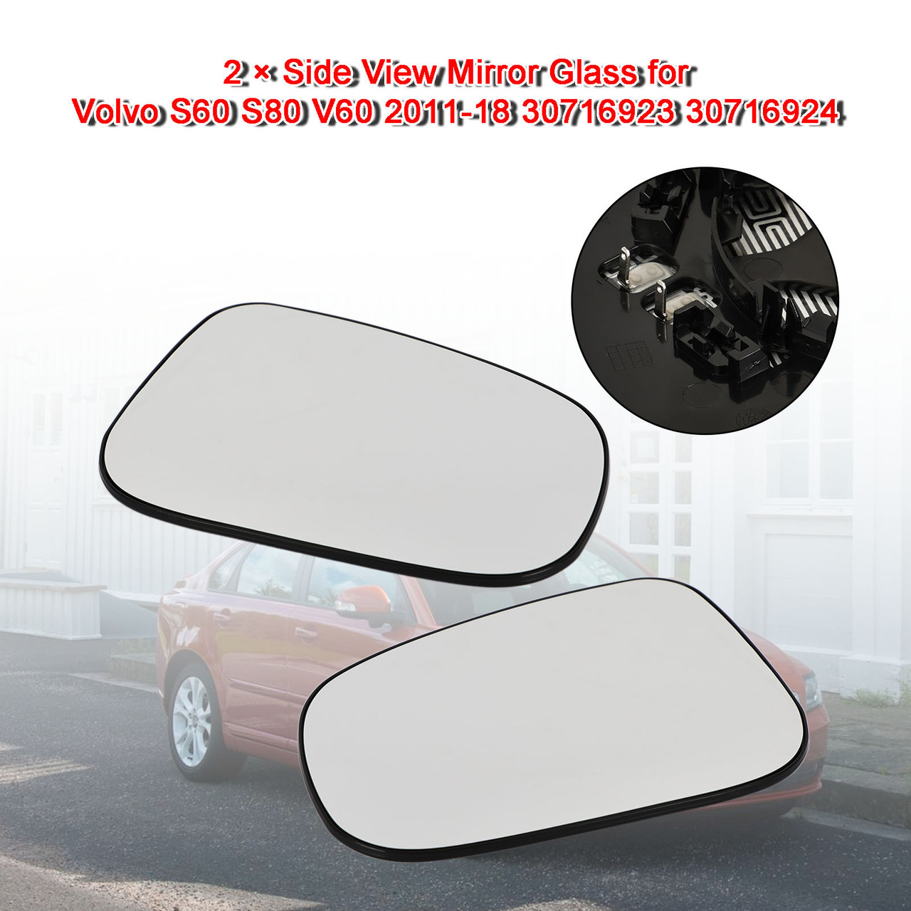 2pcs Side View Mirror Glass for Volvo S60 S80 V60 2011-18 30716923 30716924