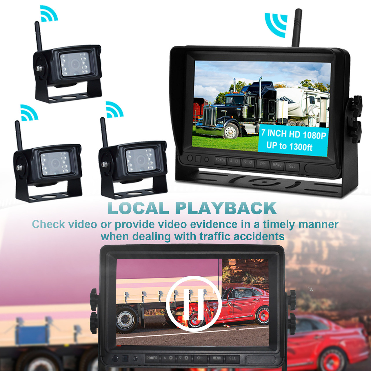 thumbnail image 2 of IPoster 7" HD Digital Wireless Backup Camera Kit – IP69 Waterproof, 170° View For Truck, Camper, Trailer 2 of 4