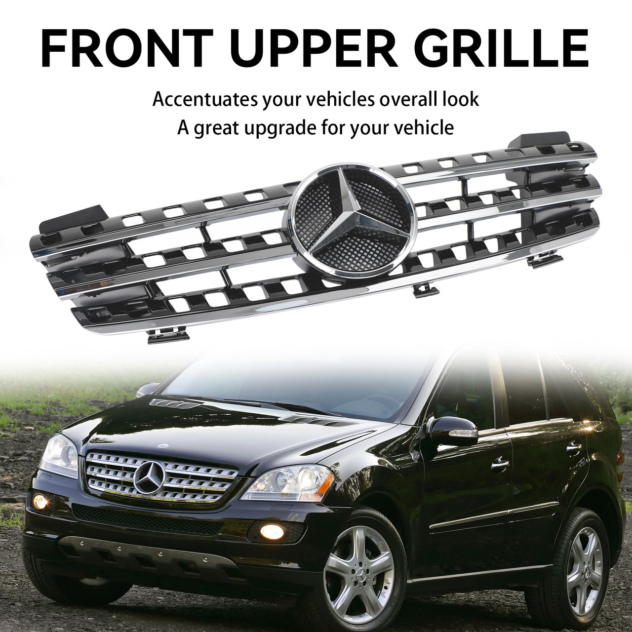 Front Grille Grill Fit Mercedes ML-Class W164 2005-2008 AMG Style Chrome/Black