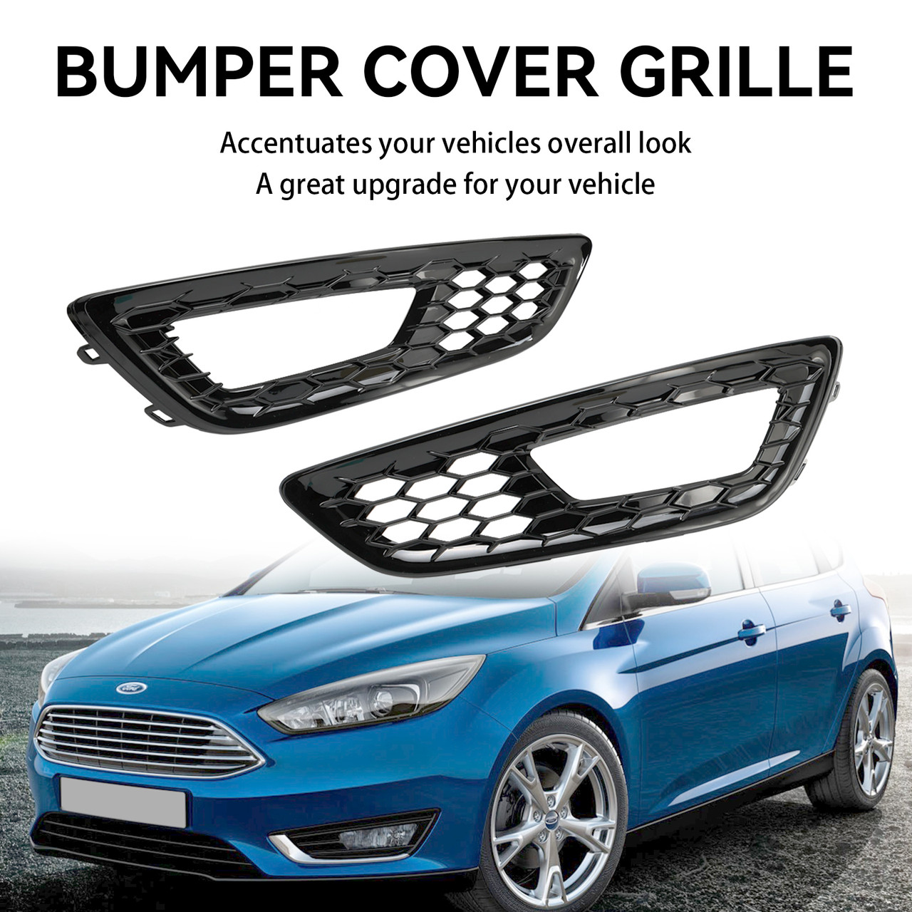 2PCS Front Bumper Fog Light Lamp Cover Bezel Grille fit Ford Focus 2015-2018