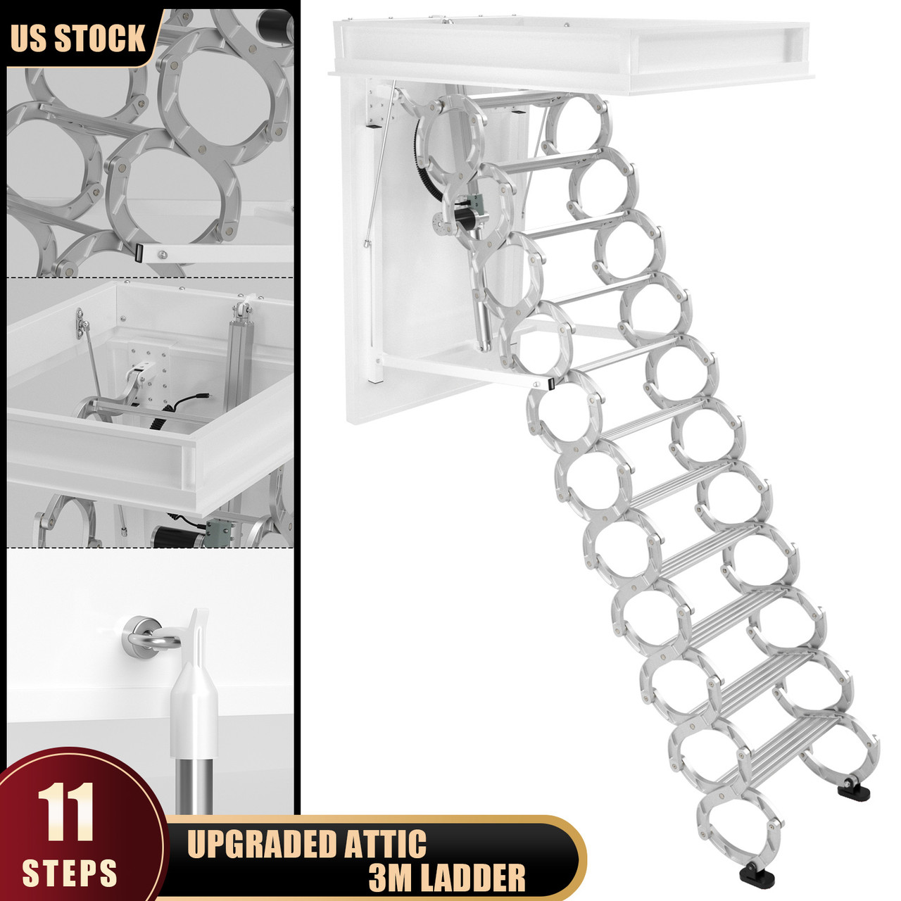 Upgrate Ultralight Smooth Electirc Attic Ladder Remote For Loft 39.37"*27.5" 3M