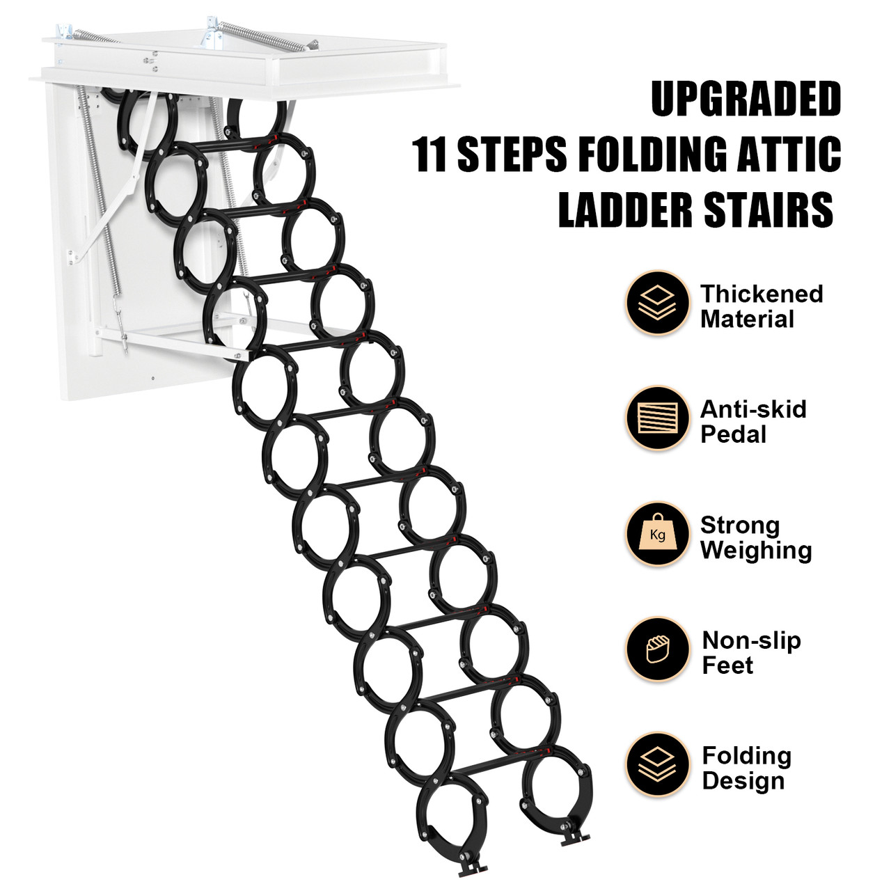 Upgraded 11 Steps 3m Loft Wall Folding Pulldown Attic Ceiling Ladder 39.4*27.6"