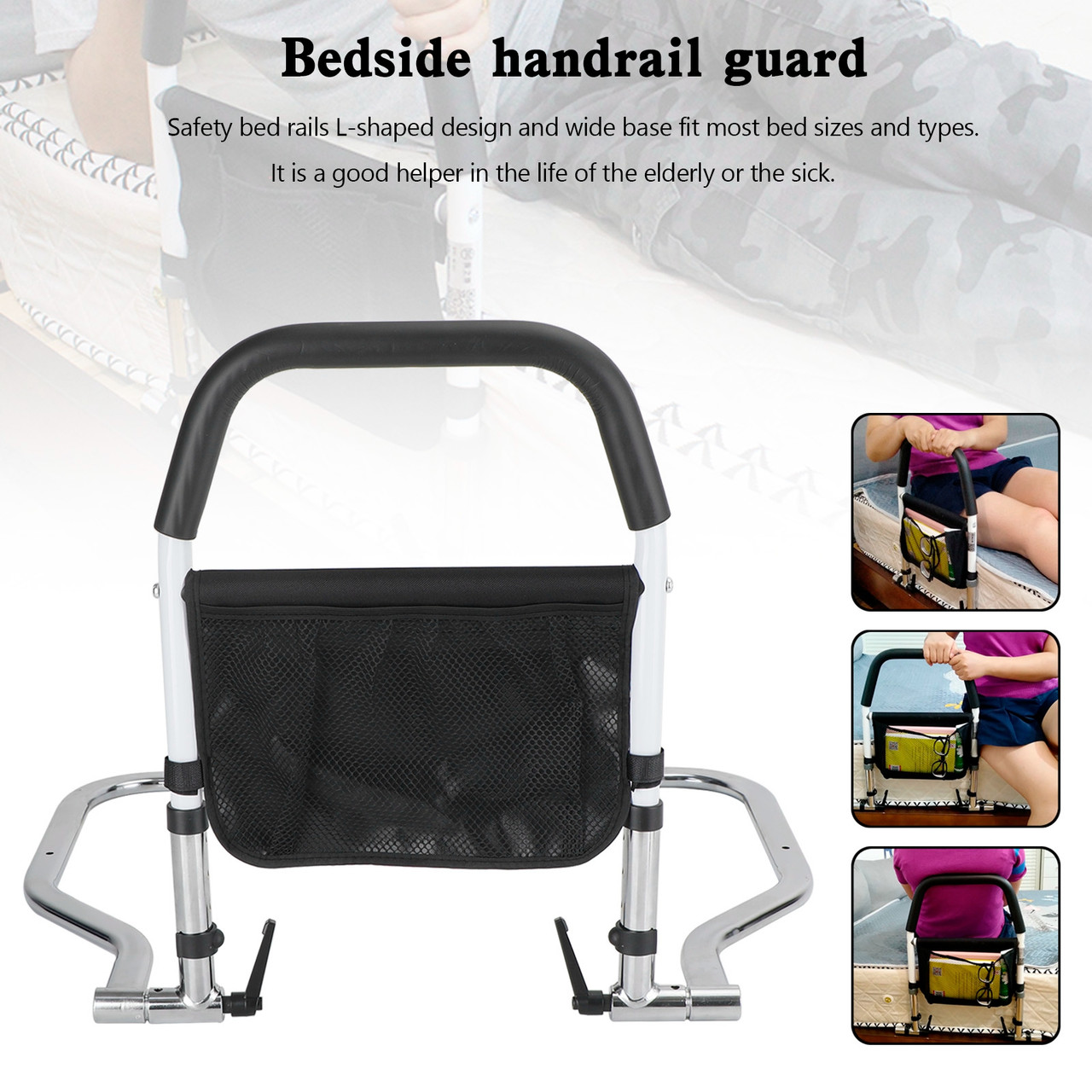 Foldable Bed Rail Safety Assist Handle Hand Guard Grab Bar Elderly Handicap