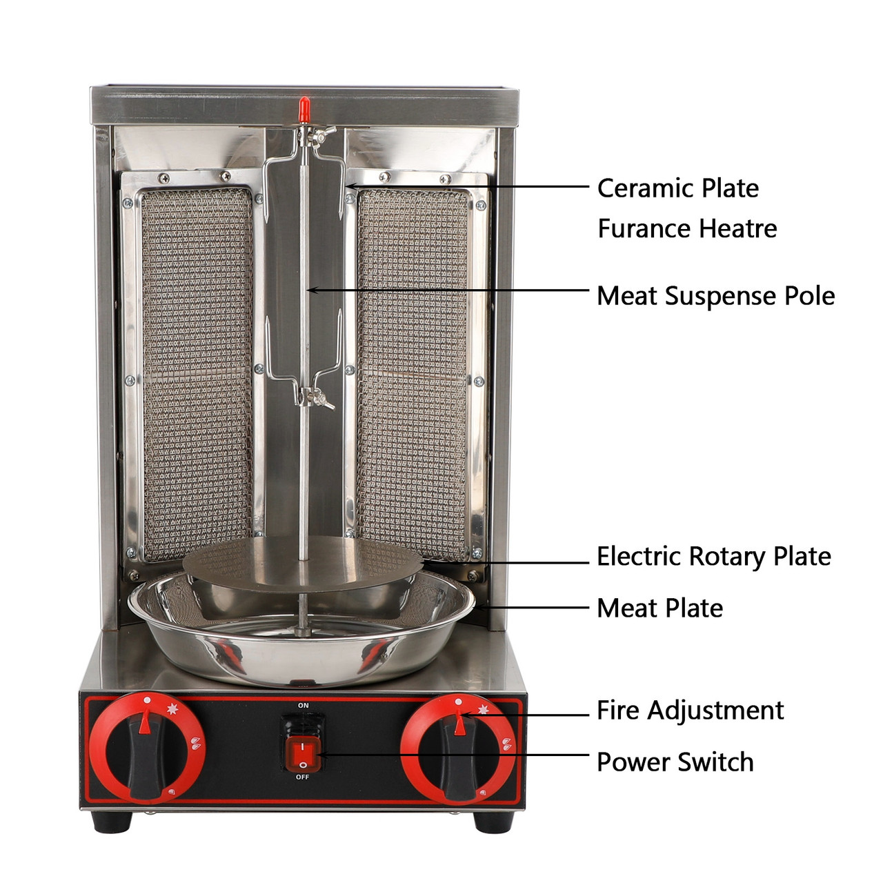 110V Spinning Doner Kebab Grill Machine Gas Vertical Broiler Shawarma Machine
