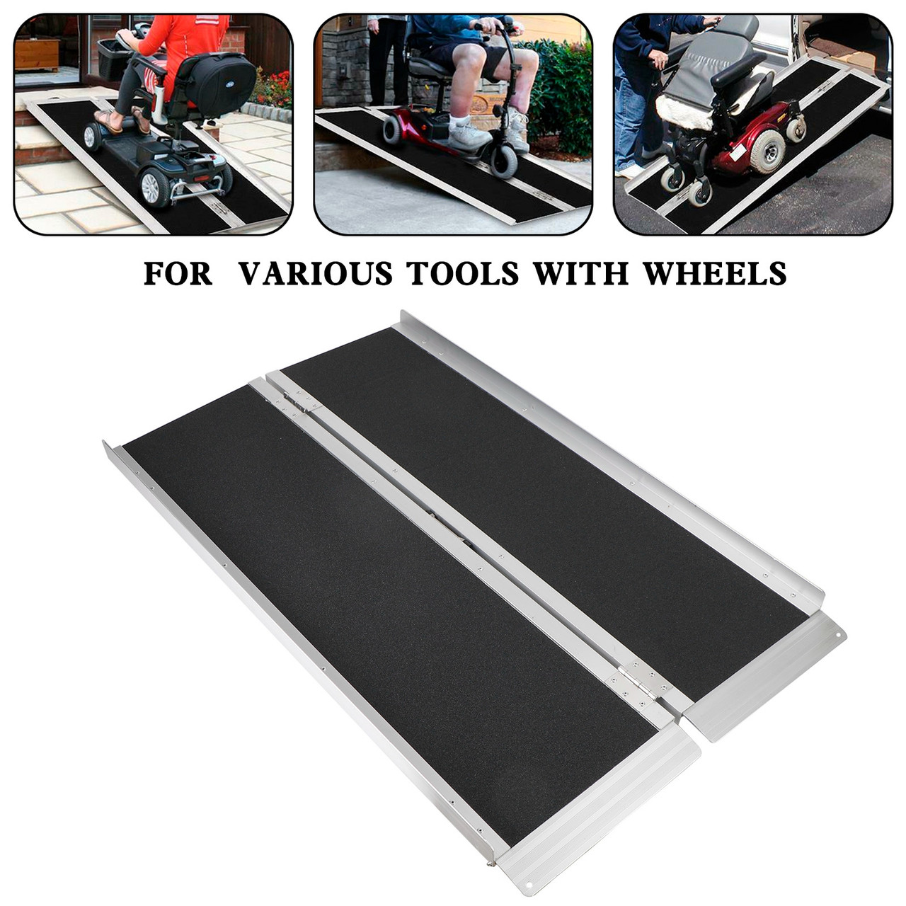 4FT Portable Wheelchair Ramp Non Skid Aluminum Foldable Mobility Scooter Ramp