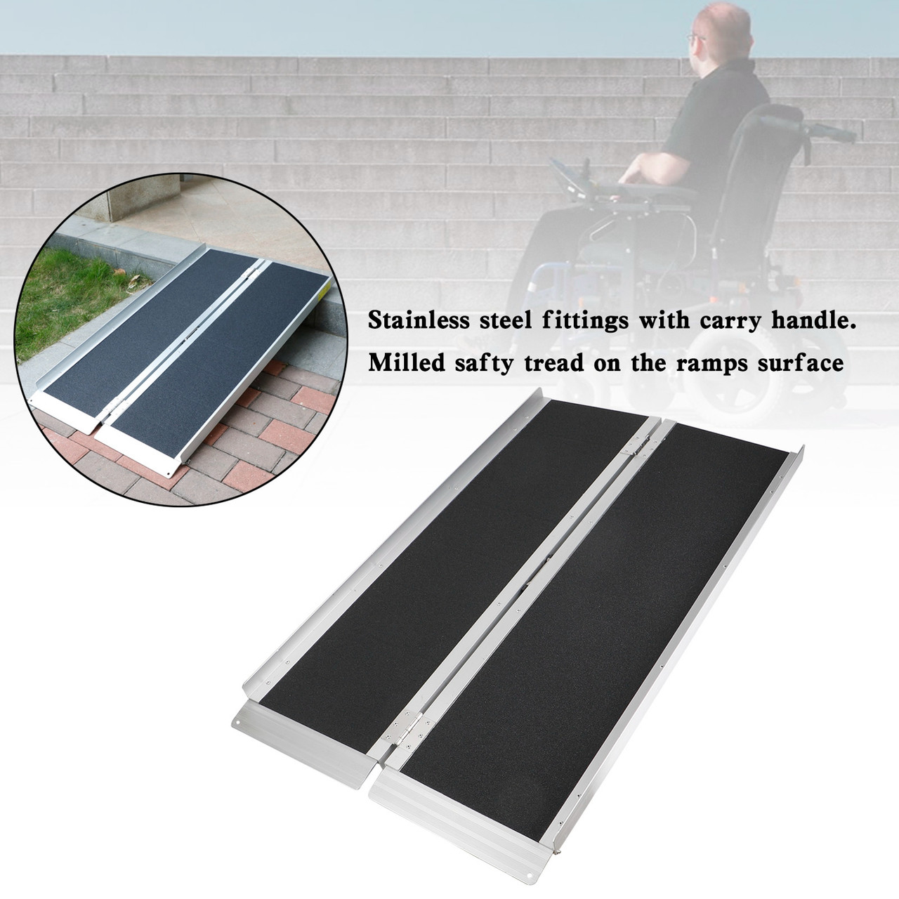 4FT Portable Wheelchair Ramp Non Skid Aluminum Foldable Mobility Scooter Ramp