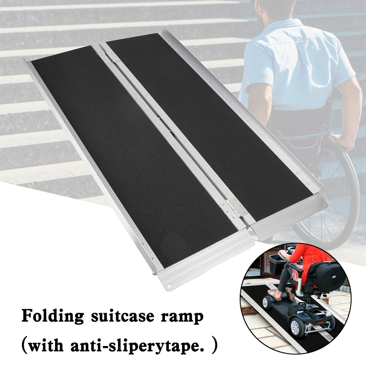 4FT Portable Wheelchair Ramp Non Skid Aluminum Foldable Mobility Scooter Ramp