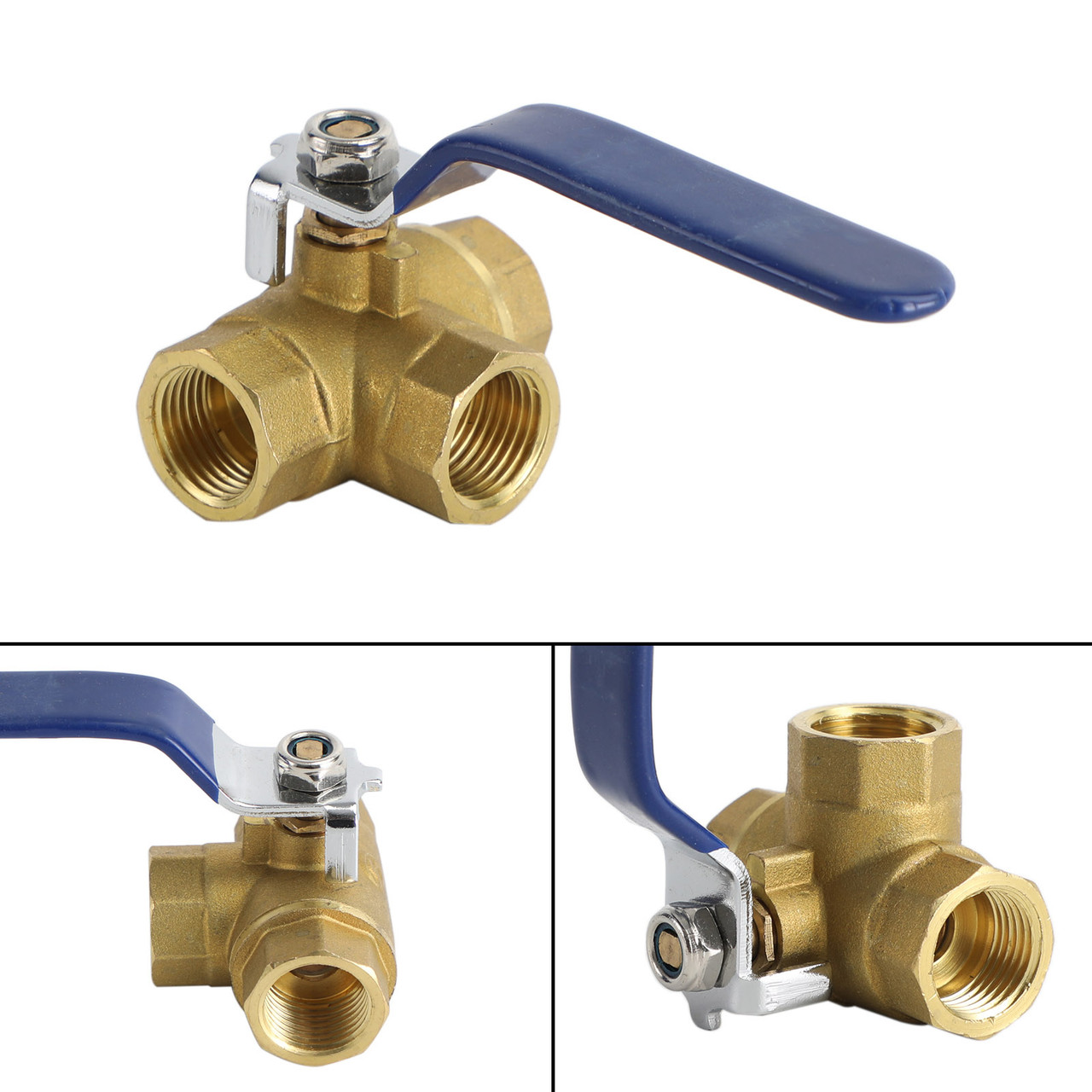 1/2" 3 Way Ball Valve Three T Port NPT Brass Female Type For Water Oil And Gas