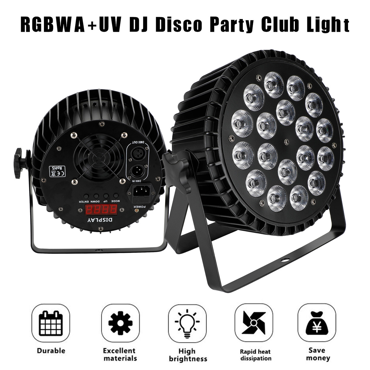 Aluminum Alloy 18x10w LED Par Stage Light RGBWA+UV DJ Disco Party Club Light