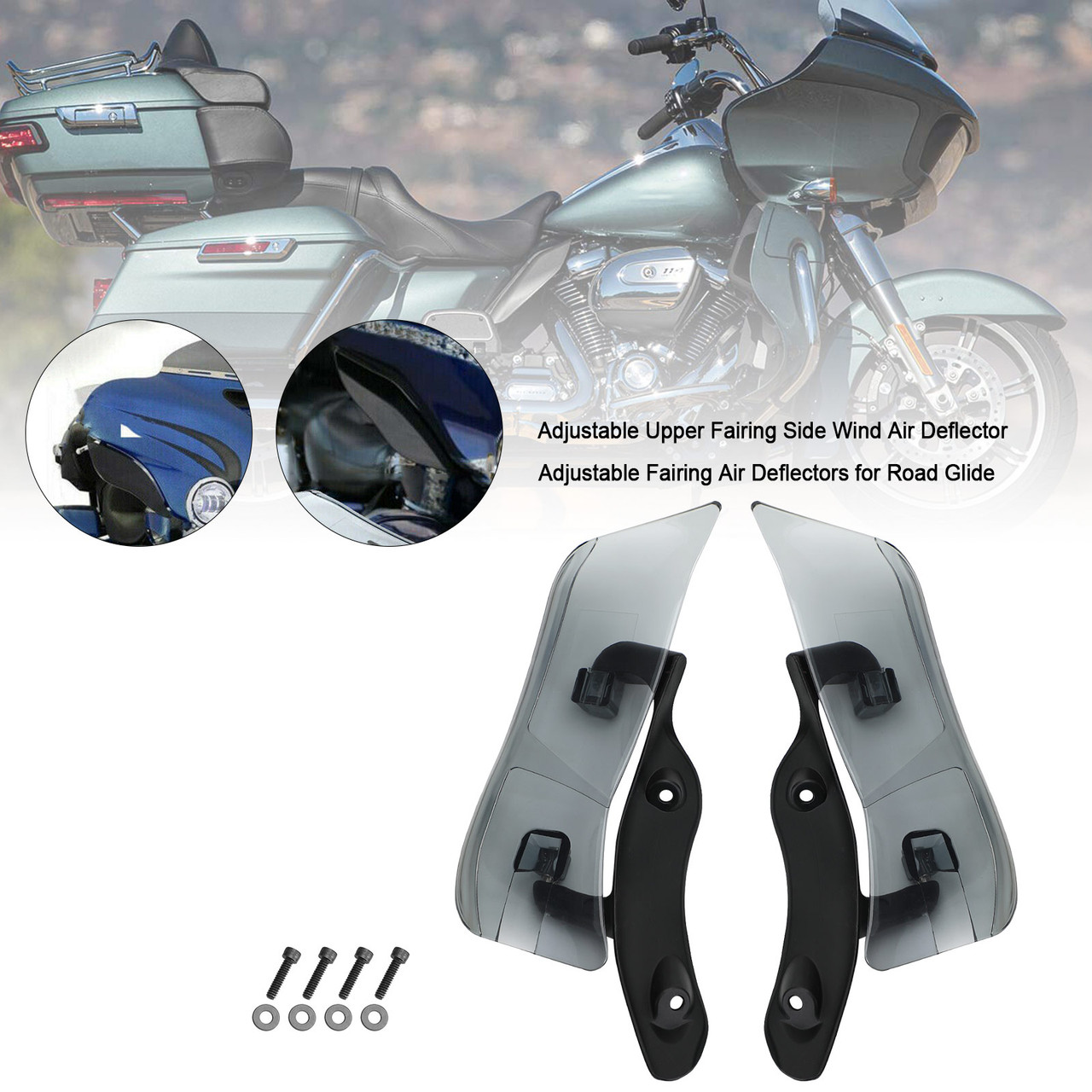 Adjustable Upper Fairing Side Wind Air Deflector For Road Glide