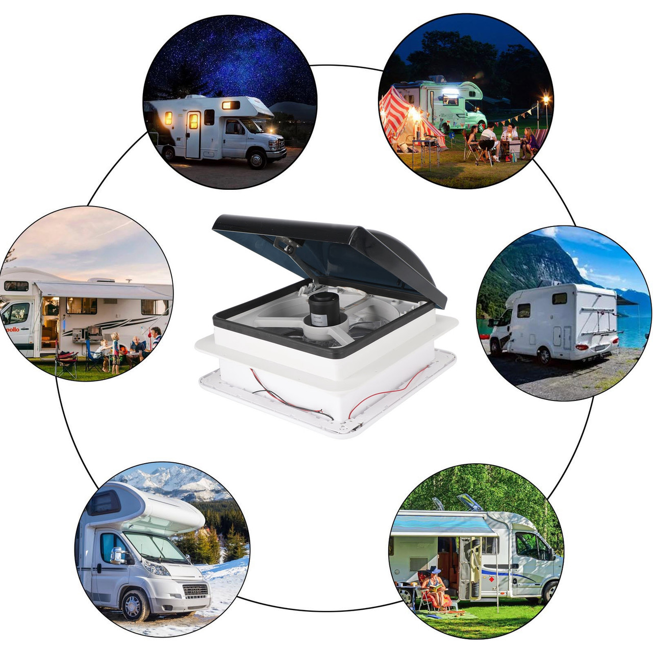 14" RV Caravan Roof Vent Manual RV Camper Fan 12V Skylight With LED Light