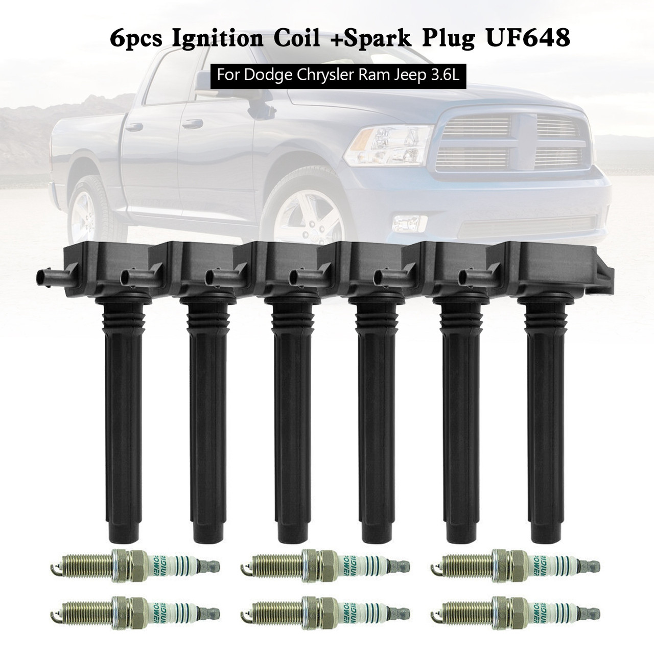 6pcs Ignition Coil +Spark Plug UF648 For Dodge Chrysler Ram Jeep 3.6L