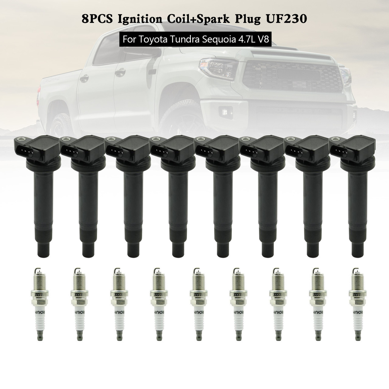 8PCS Ignition Coil+Spark Plug UF230 For Toyota Tundra Sequoia 4.7L V8