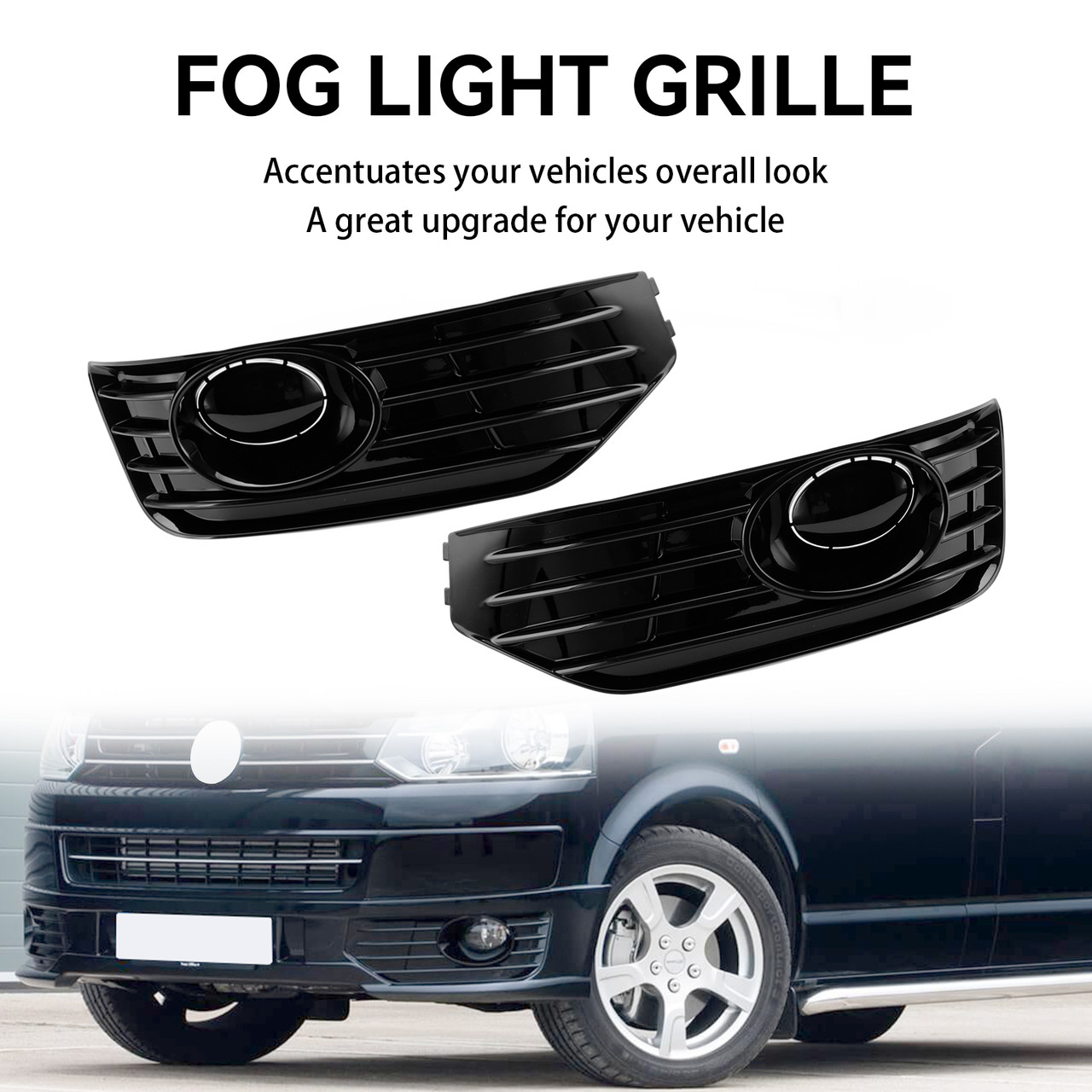 Fog Lamp Light Cover Insert S-line Grill Fit VW T5 T5.1 2010-2015 Gloss Black