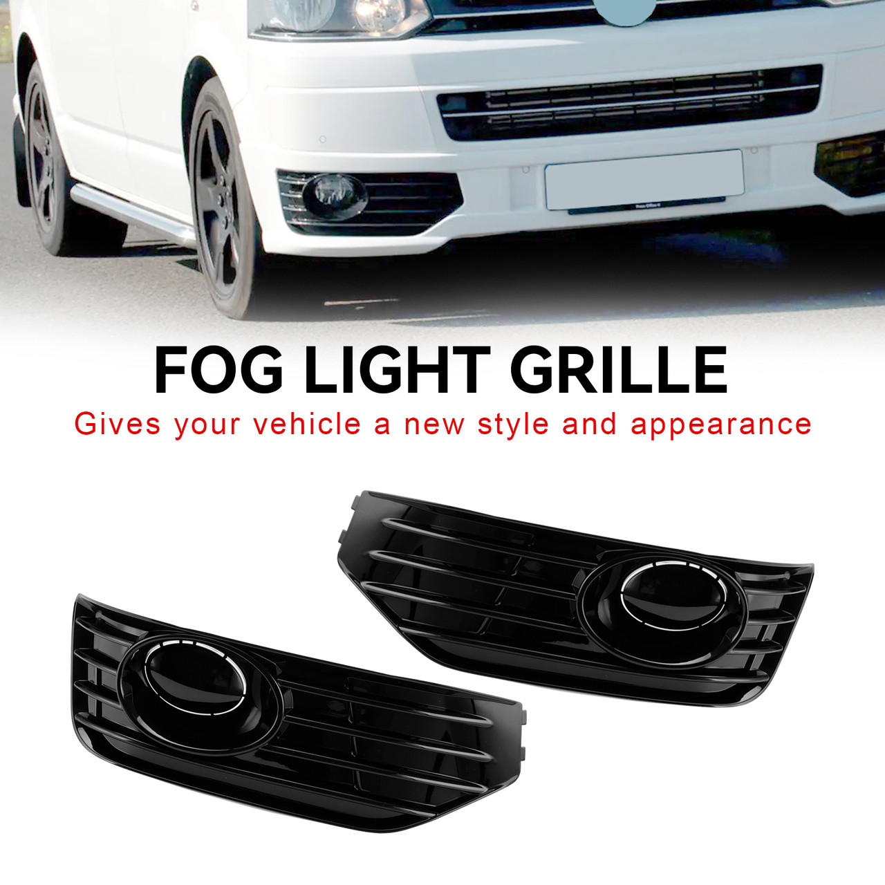 Fog Lamp Light Cover Insert S-line Grill Fit VW T5 T5.1 2010-2015 Gloss Black
