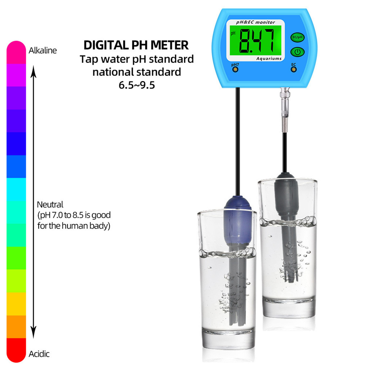 2 In 1 PH/EC Hydroponics Pond Water Detector LCD Digital Water Quality Meter