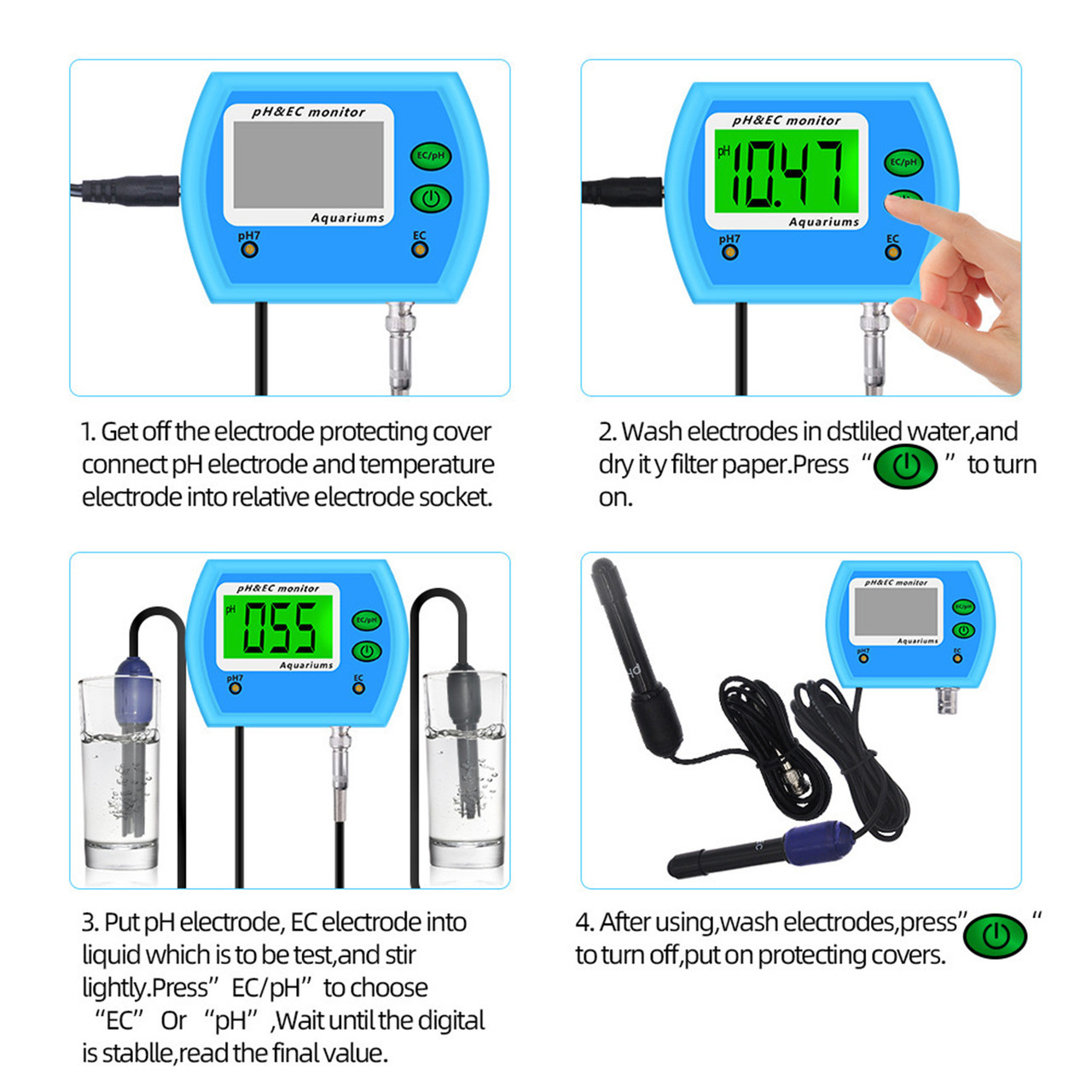 2 In 1 PH/EC Hydroponics Pond Water Detector LCD Digital Water Quality Meter