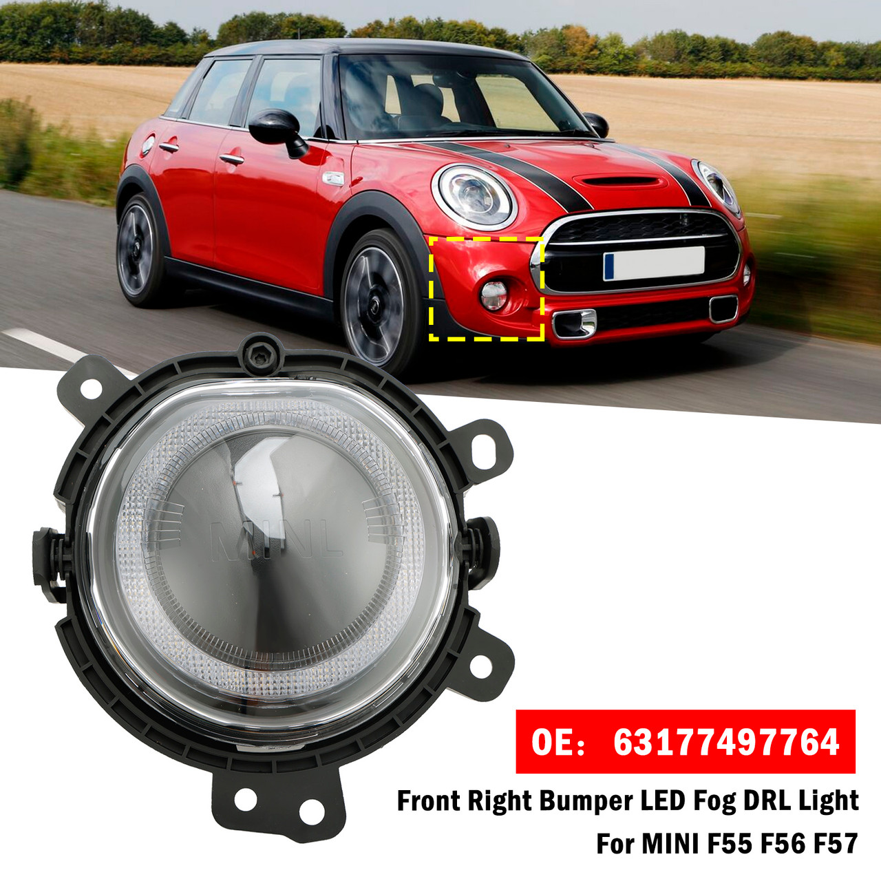 LED Front Right Fog Light 63177497764 For BMW Mini F55 F56 F57 Clubman F54