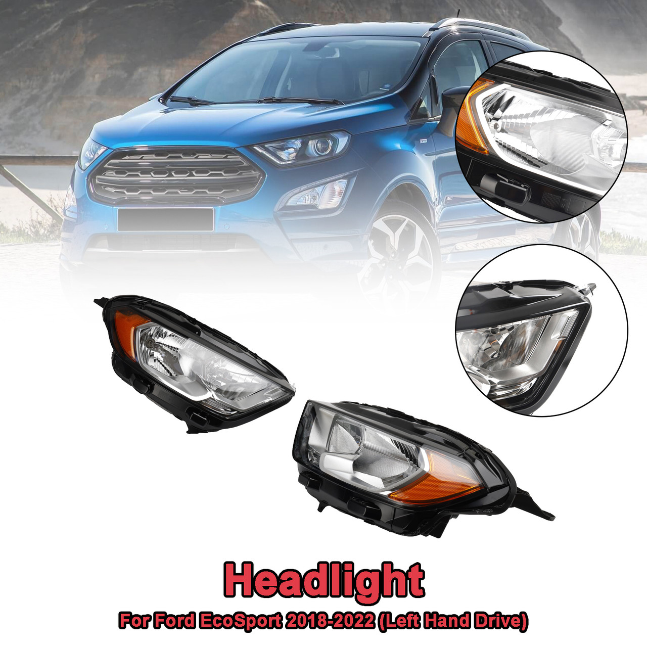 Left+ Rihgt Headlight With Bulbs Halogen For Ford EcoSport 2018-2022