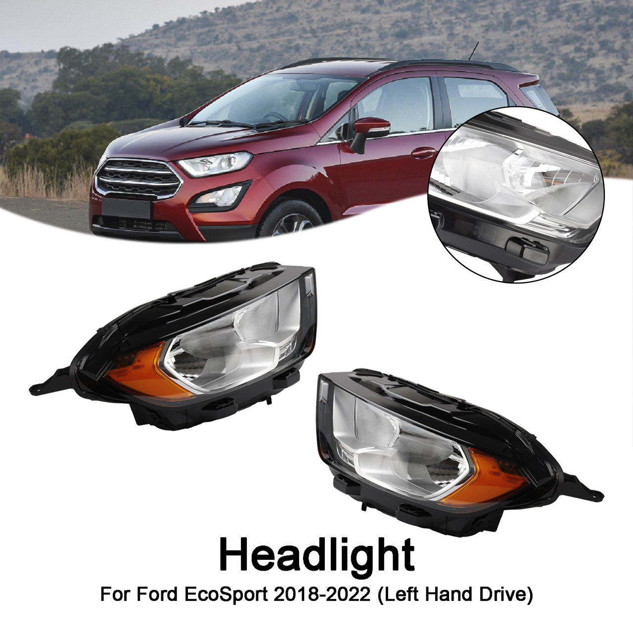 Left+ Rihgt Headlight With Bulbs Halogen For Ford EcoSport 2018-2022