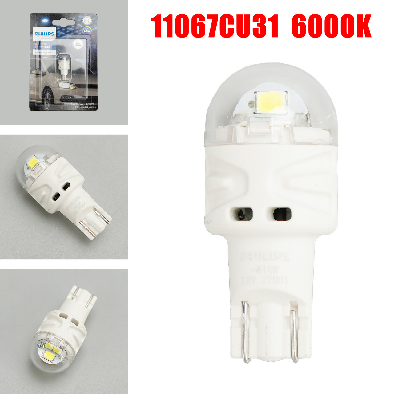 For Philips 11067CU31B1 Ultinon Pro3100 LED-WHITE W16W 6000K W2.1x9.5d