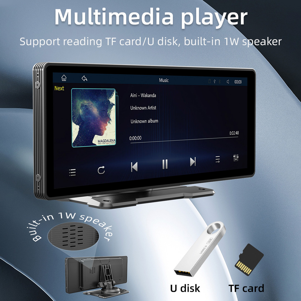 10.26" Wireless Carplay Bluetooth Stereo Radio FM Car MP5 Player + 4 LED Camera