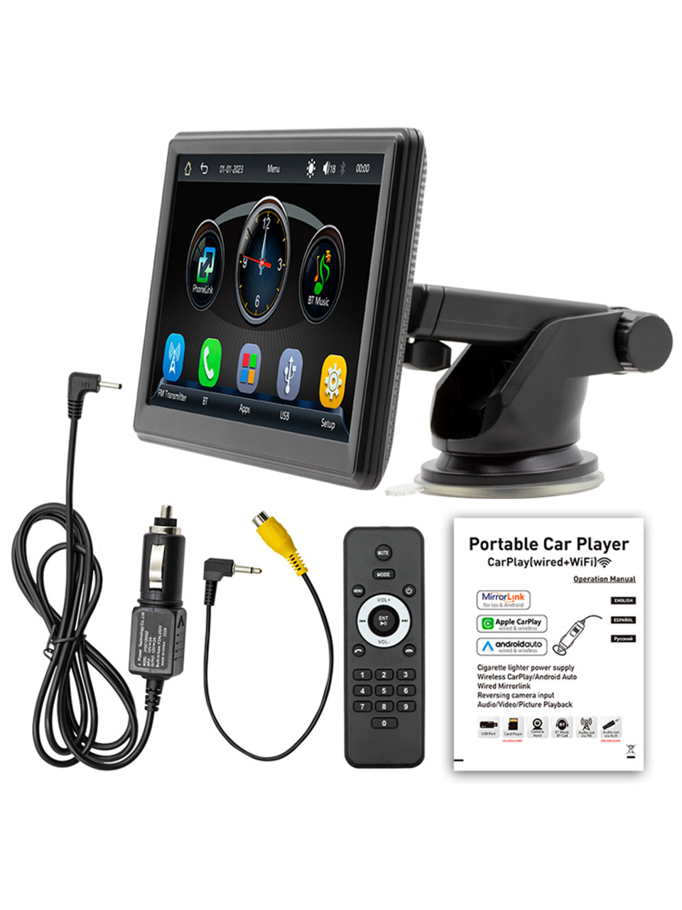 7" Portable Wireless Carplay Car MP5 Player Bluetooth Stereo Radio 4 LED Camera