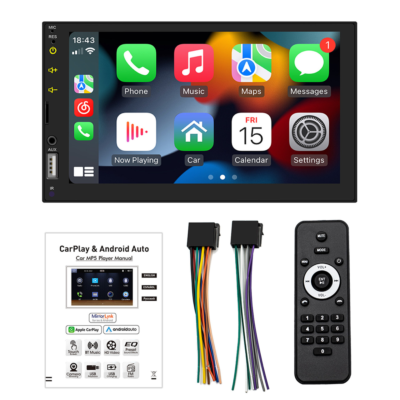 7" Wired Carplay Car MP5 Player Bluetooth MP3 Car Card Radio+ 4 LED Camera