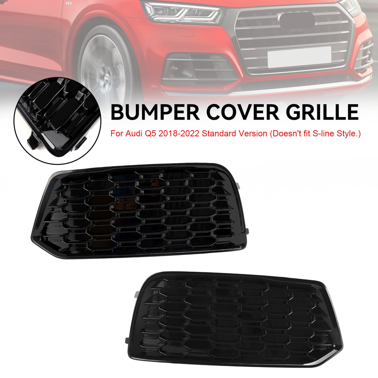 2PCS Front Bumper Cover Grille Grill Bezel Insert Fit Audi Q5 2018-2022 Mesh