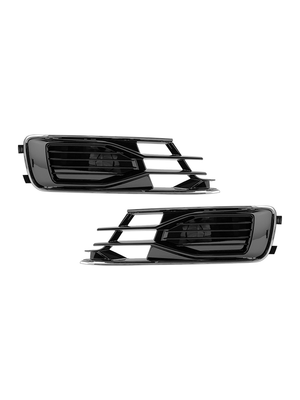 2PCS Front Bumper Foglight Cover Grill Fit Audi A6 C7 2014-2018 Black Chrome