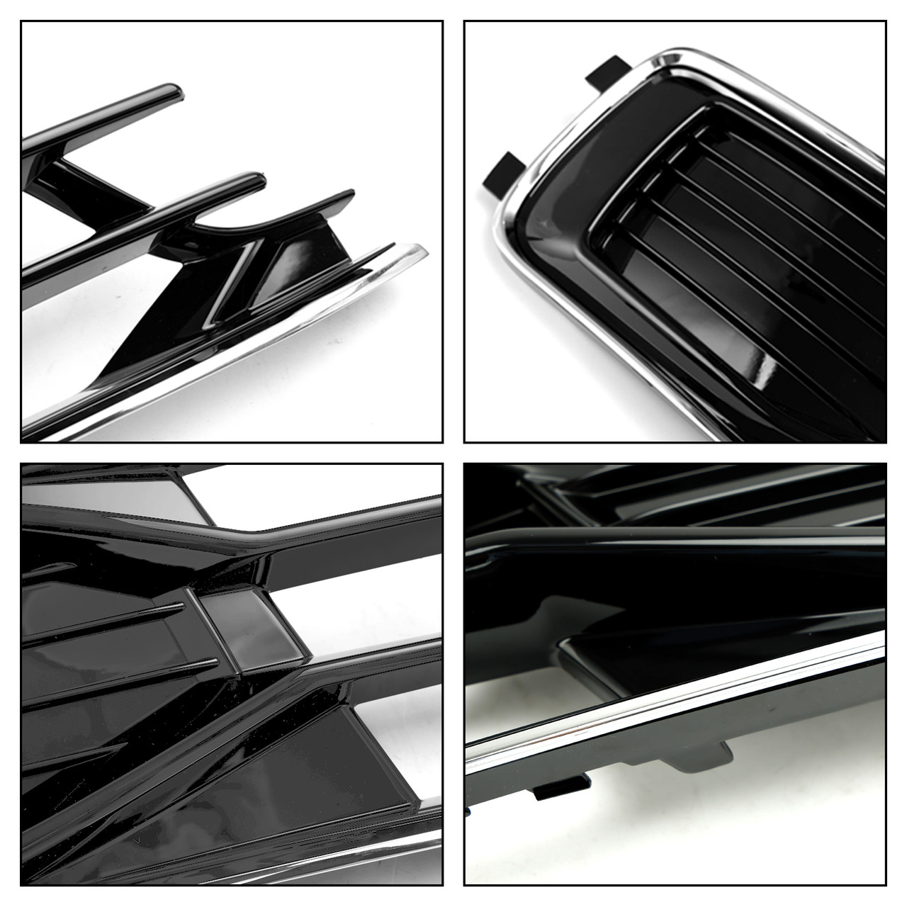 2PCS Front Bumper Foglight Cover Grill Fit Audi A6 C7 2014-2018 Black Chrome