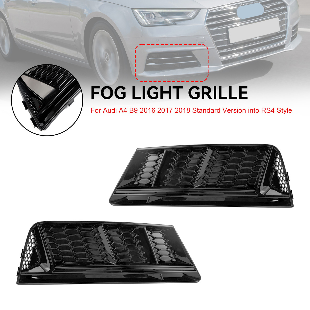 Front Fog Light Grill Lower Bumper Grille Chrome Fit AUDI A4 B9 2016-2018