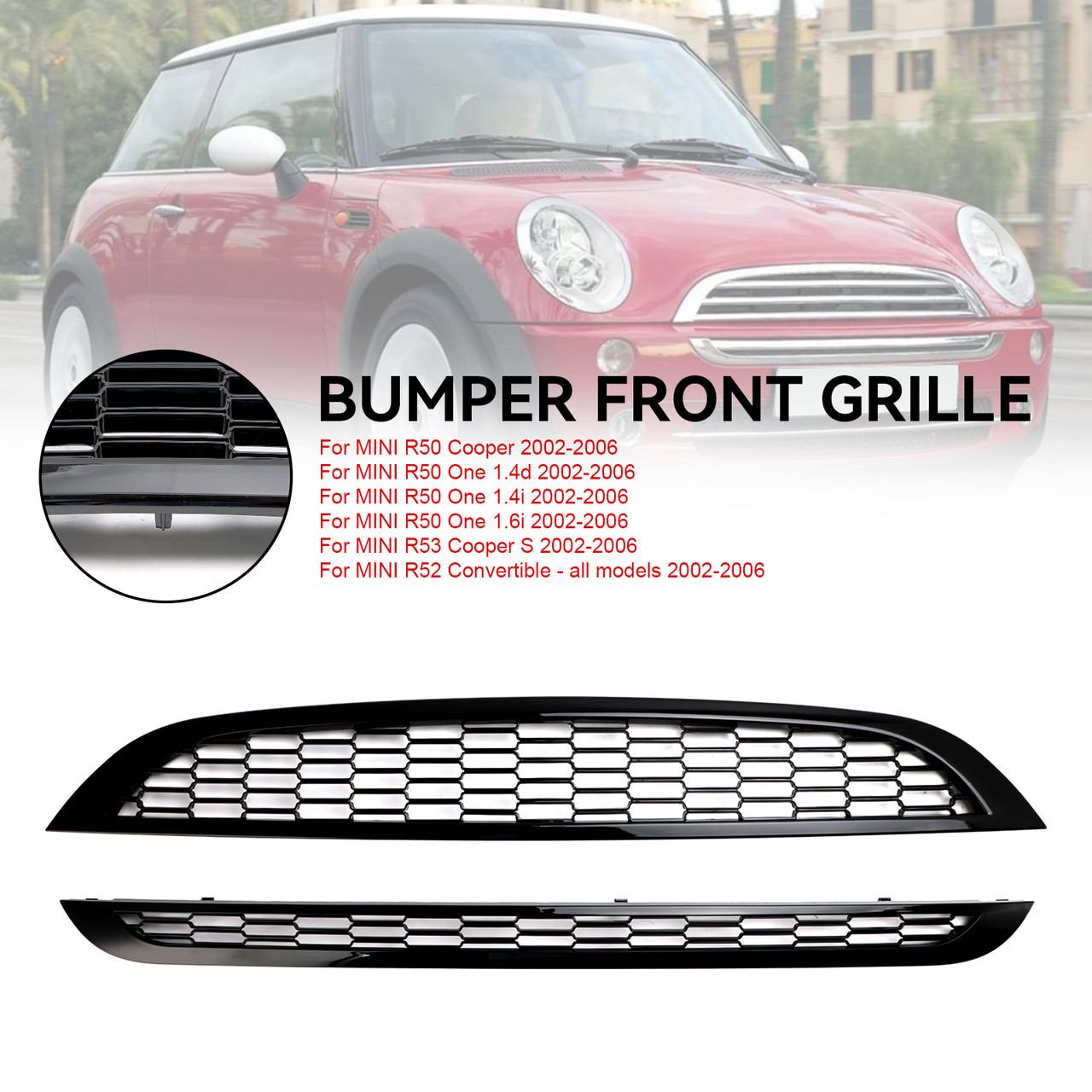 2PCS Honeycomb Mesh Front Grill Grille Fit Mini Cooper R50 R52 R53 2002-2006