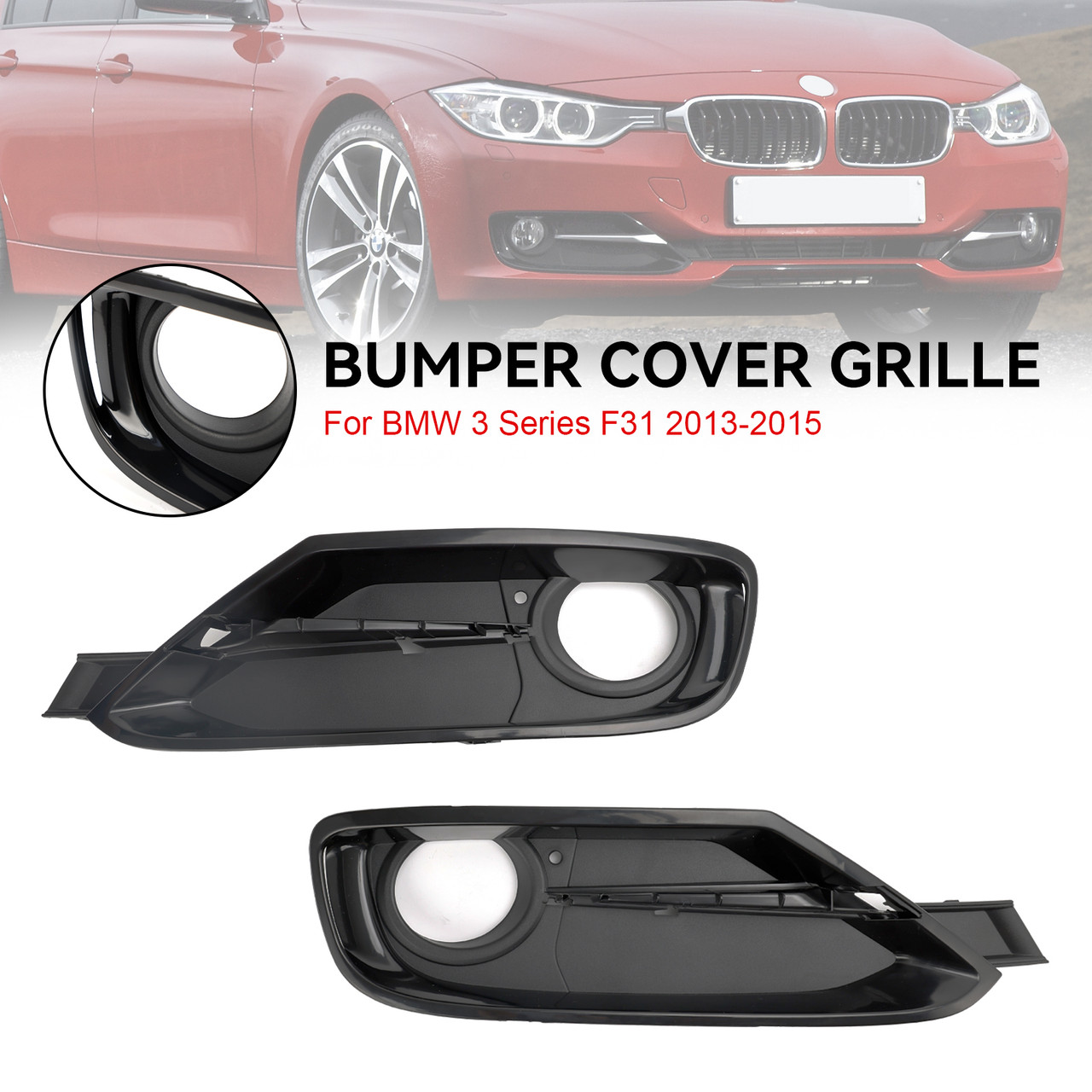 2PCS Front Bumper Fog Light Grille Covers Fit BMW 3 Series F30 F31 2013-2015