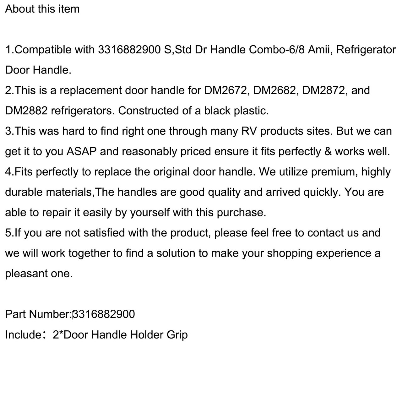 2x Refrigerator Door Handle Holder Grip Black Hardware For Dometic 3316882900