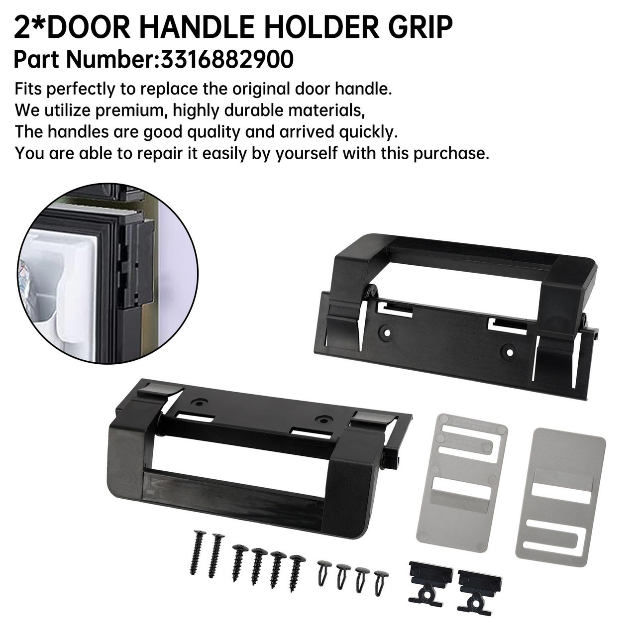 2x Refrigerator Door Handle Holder Grip Black Hardware For Dometic 3316882900