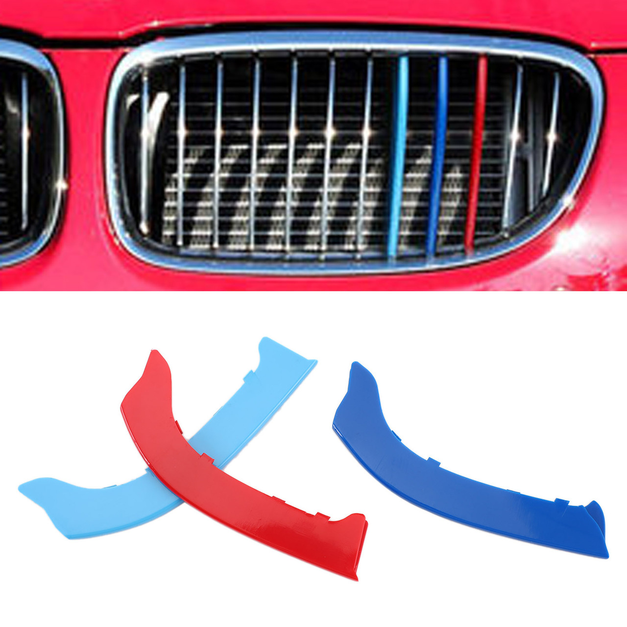 Tri-Colour Front Grille Grill Cover Strips Clip Trim for BMW 3 Series 2009-2012