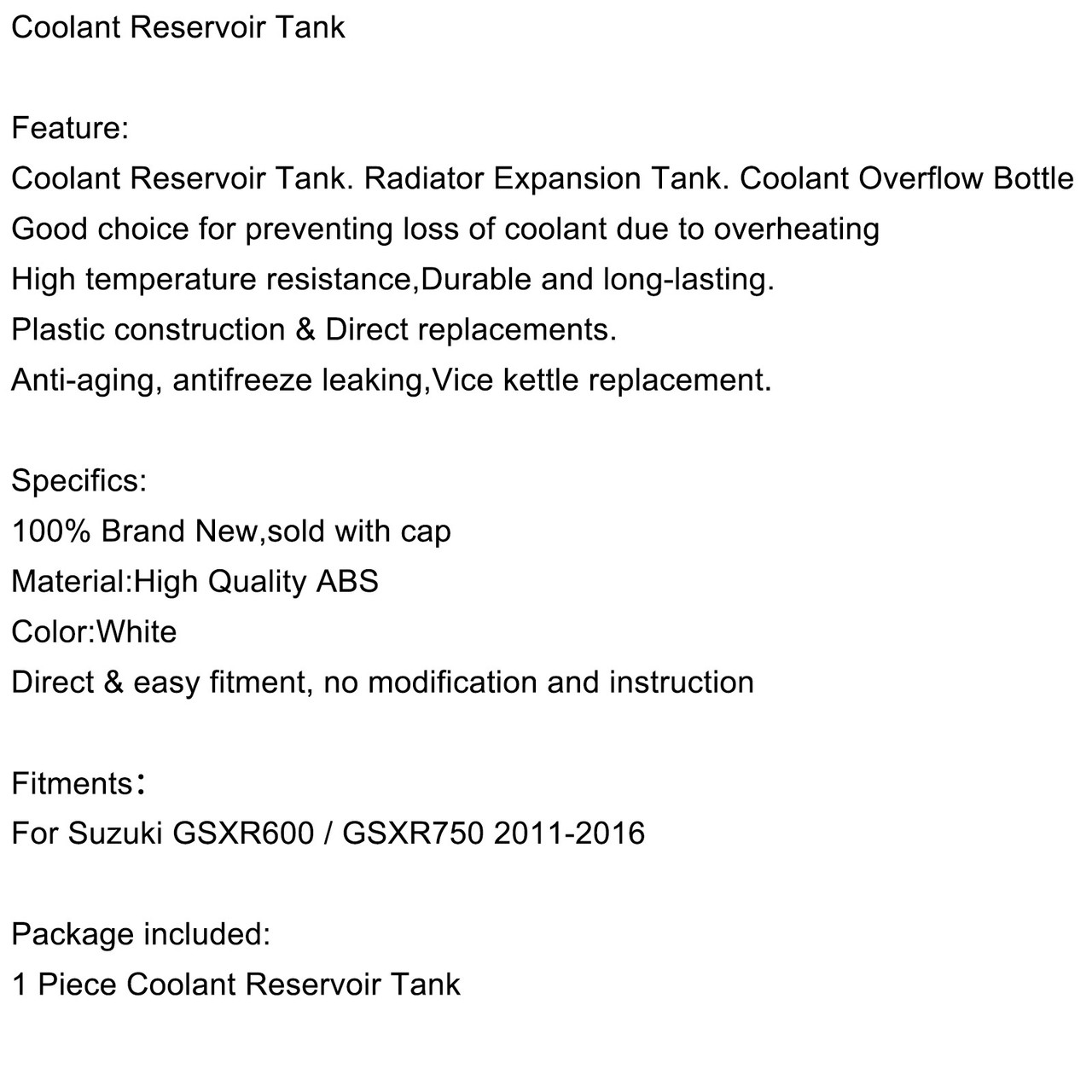 Water Coolant Overflow Reservoir Tank Radiator For Suzuki GSXR600 750 2011-2016