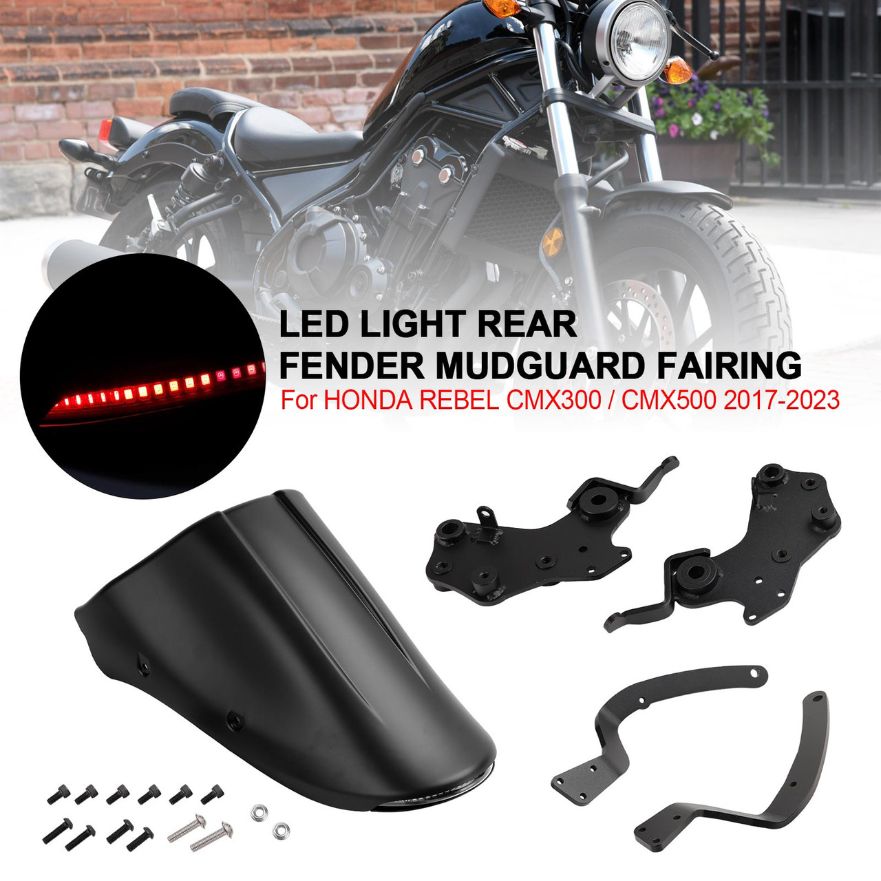 LED light Rear Fender Mudguard Fairing For Honda REBEL CMX 300 500 2017-2023